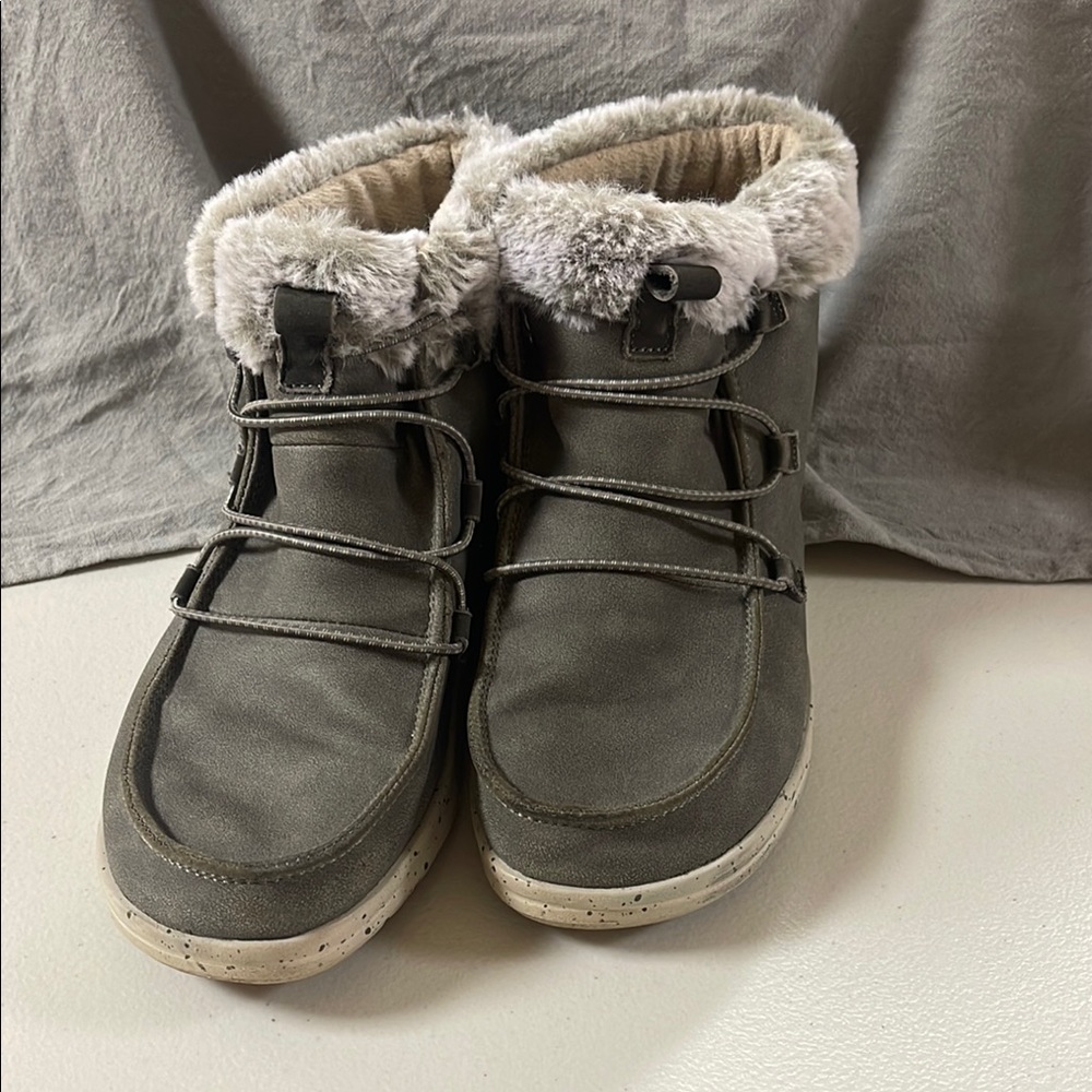 Hey Dude Gray Ankle Boots with Faux Fur Trim